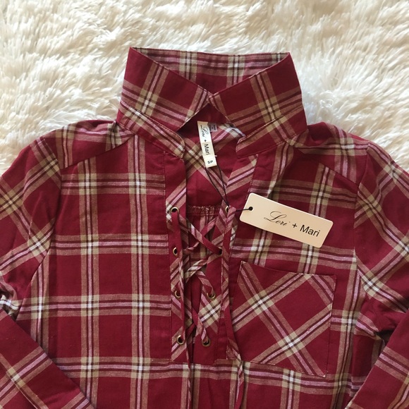 Plaid Lace Up Shirt Dress - Picture 3 of 6